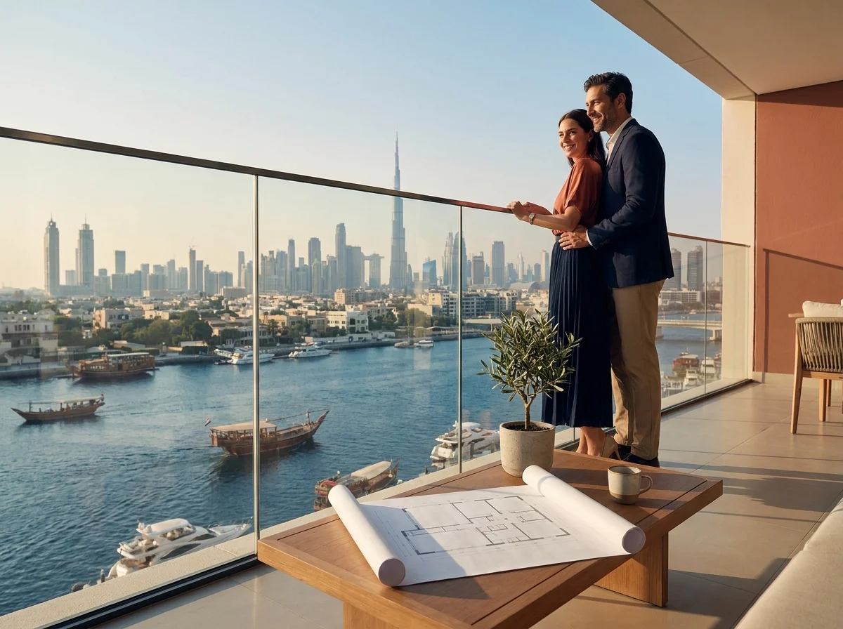 Dubai Creek Harbour apartment view inspection with skyline and creek water