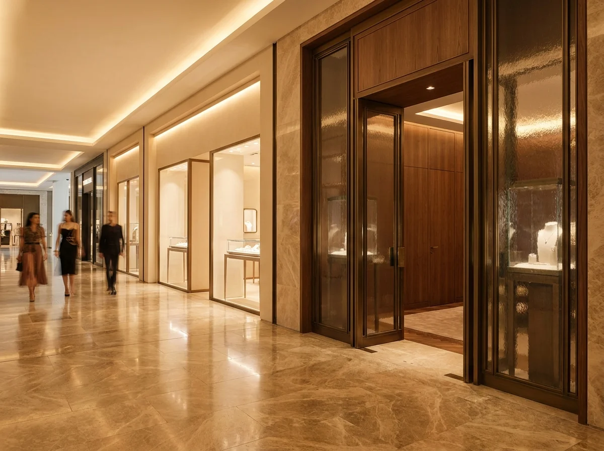 Dubai luxury mall jewellery corridor with private client room entrance