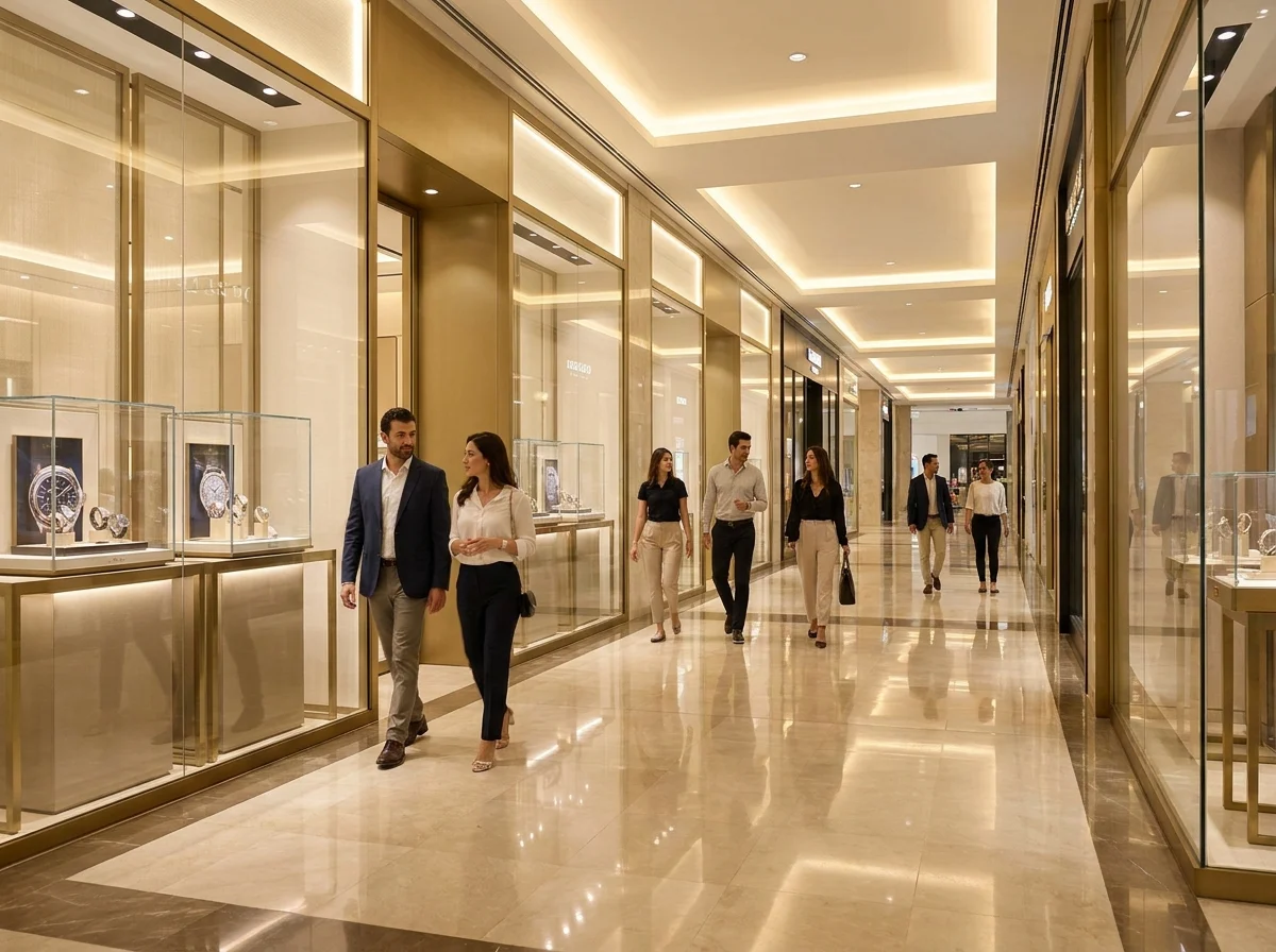 Dubai luxury mall watch corridor prepared for a multi-boutique shopping route