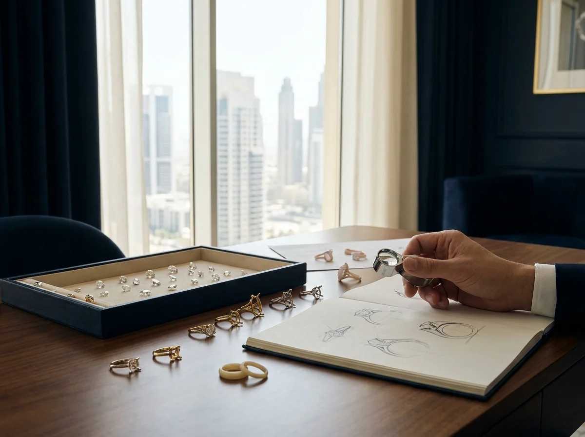 Bespoke engagement ring design consultation at Gold and Diamond Park style studio