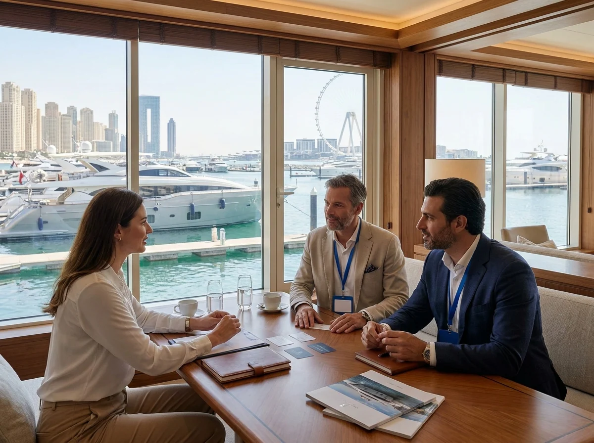 Dubai Harbour boat show planning with yacht appointment schedule and marina hospitality