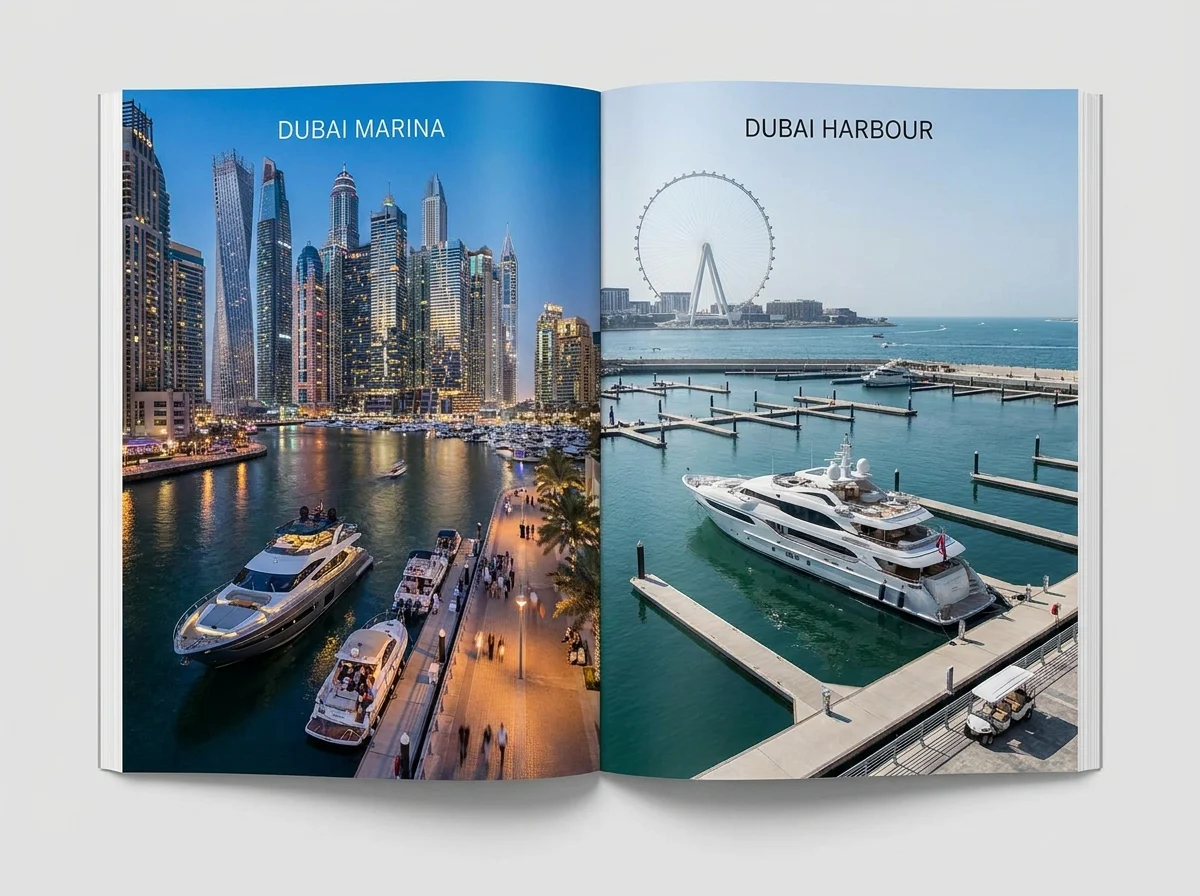 Yacht Rental Dubai Marina vs Dubai Harbour comparison detail in Dubai